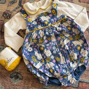 Boden Baby Romper with Bunny and Floral Design